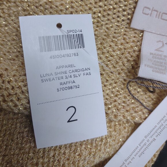 NWT Chico's gold Luna Shine 3/4 sleeve open front cardigan sweater womens size 2 - Picture 7 of 8